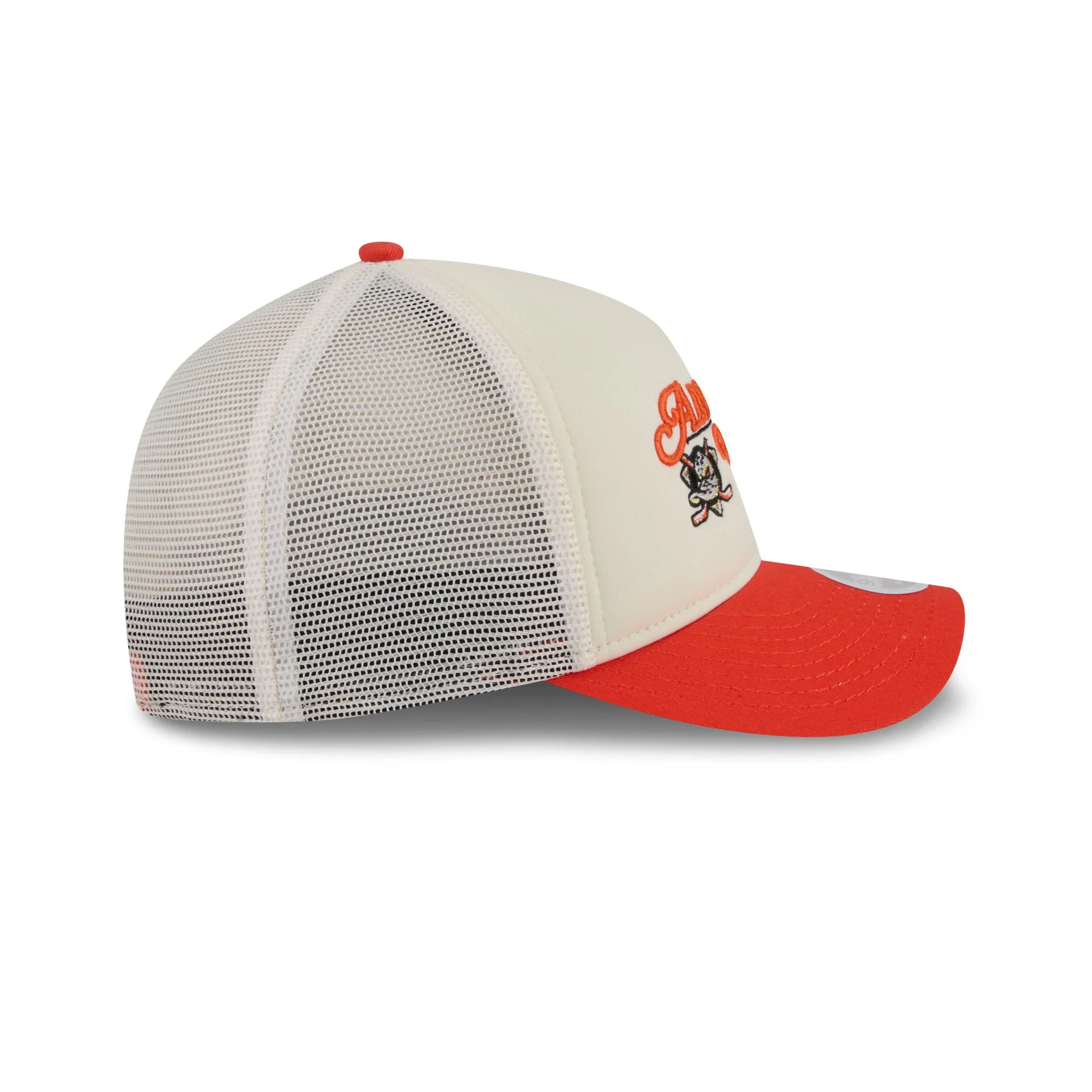 Anaheim Ducks Retro Chrome Women's White 9FORTY M-Crown A-Frame Trucker Hat - Image 5