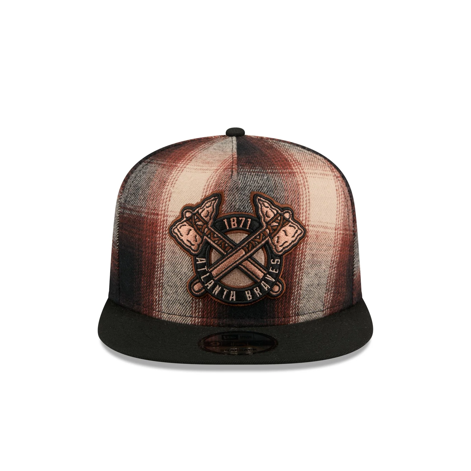 Atlanta Braves Grunge Plaid 9FIFTY A-Frame Adjustable Hat - Image 2