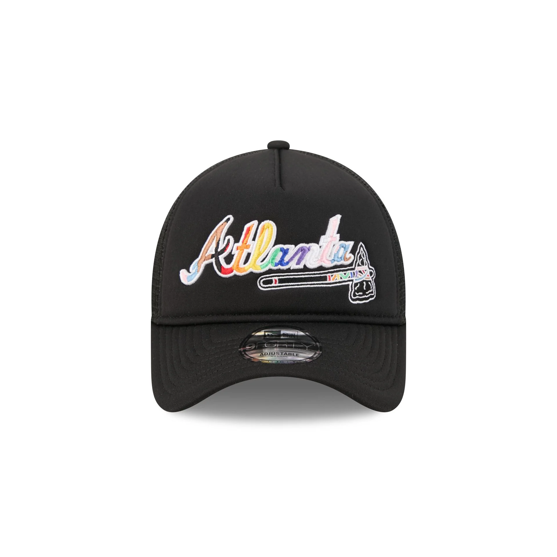 Atlanta Braves Rainbow Wordmark 9FORTY A-Frame Trucker Hat - Image 2