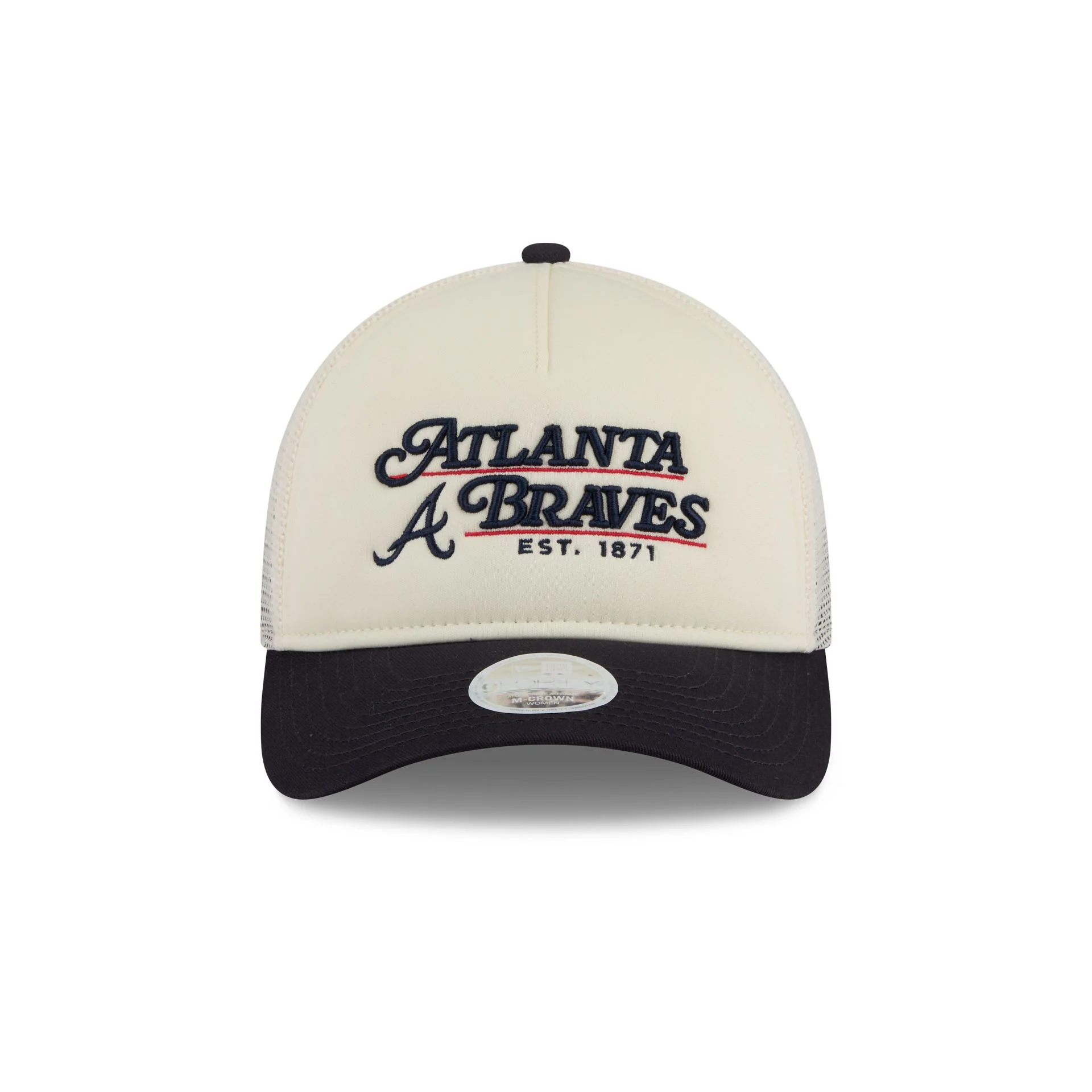 Atlanta Braves Retro Chrome Women's White 9FORTY M-Crown A-Frame Trucker Hat - Image 2