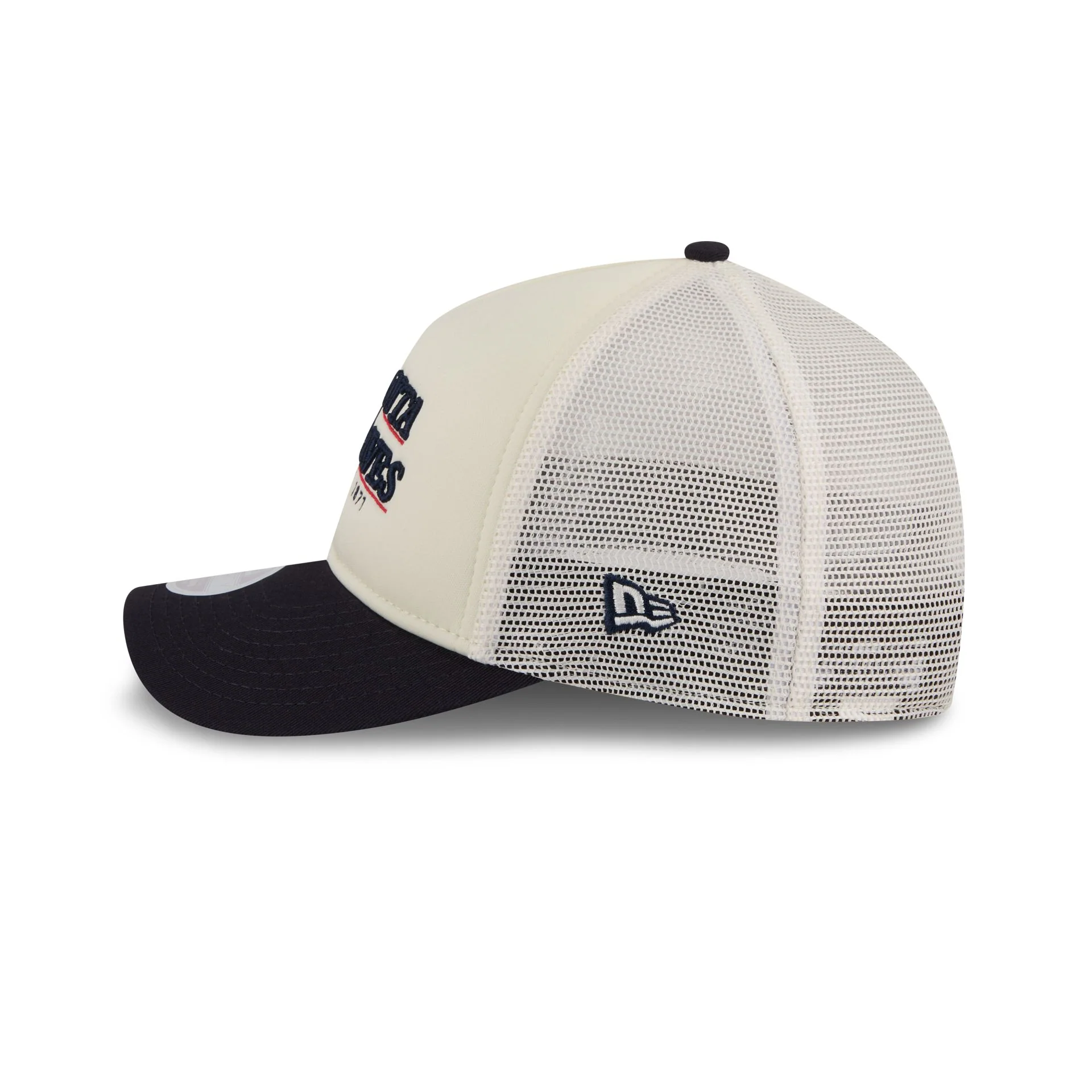 Atlanta Braves Retro Chrome Women's White 9FORTY M-Crown A-Frame Trucker Hat - Image 4