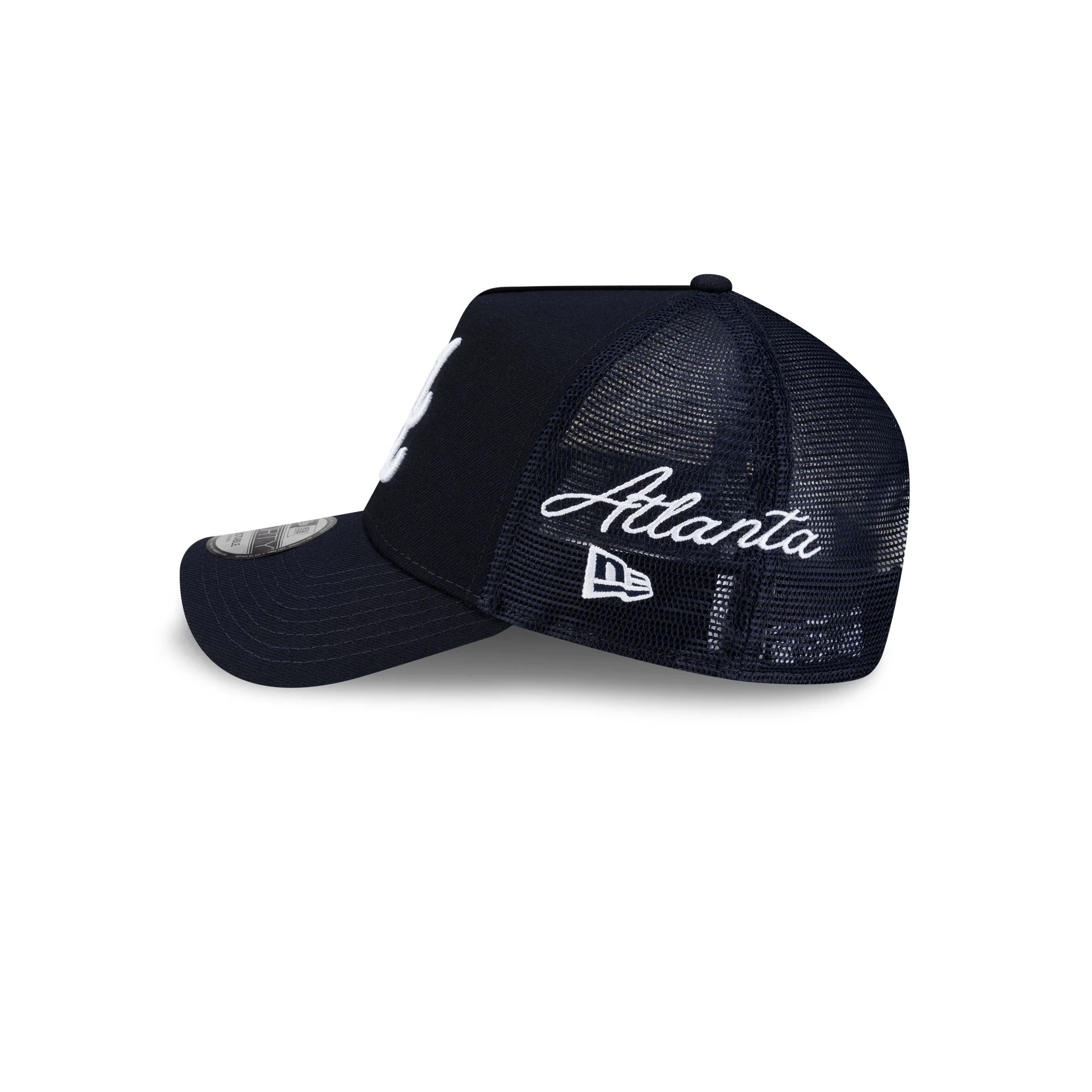 Atlanta Braves Side Script 9FORTY A-Frame Trucker Hat - Image 4