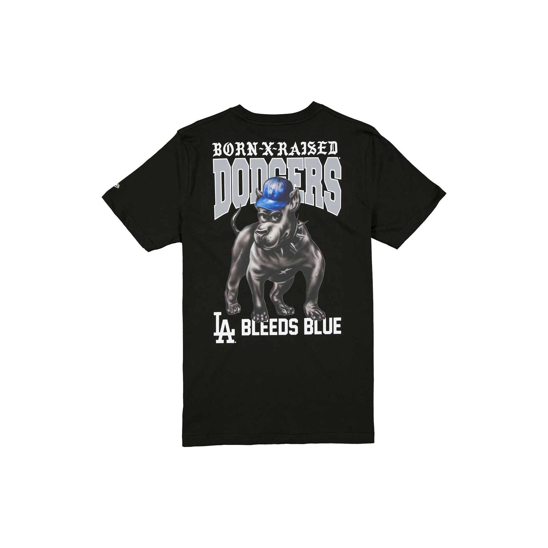 Born x Raised x Los Angeles Dodgers Bleeds Blue Black T-Shirt - Image 2