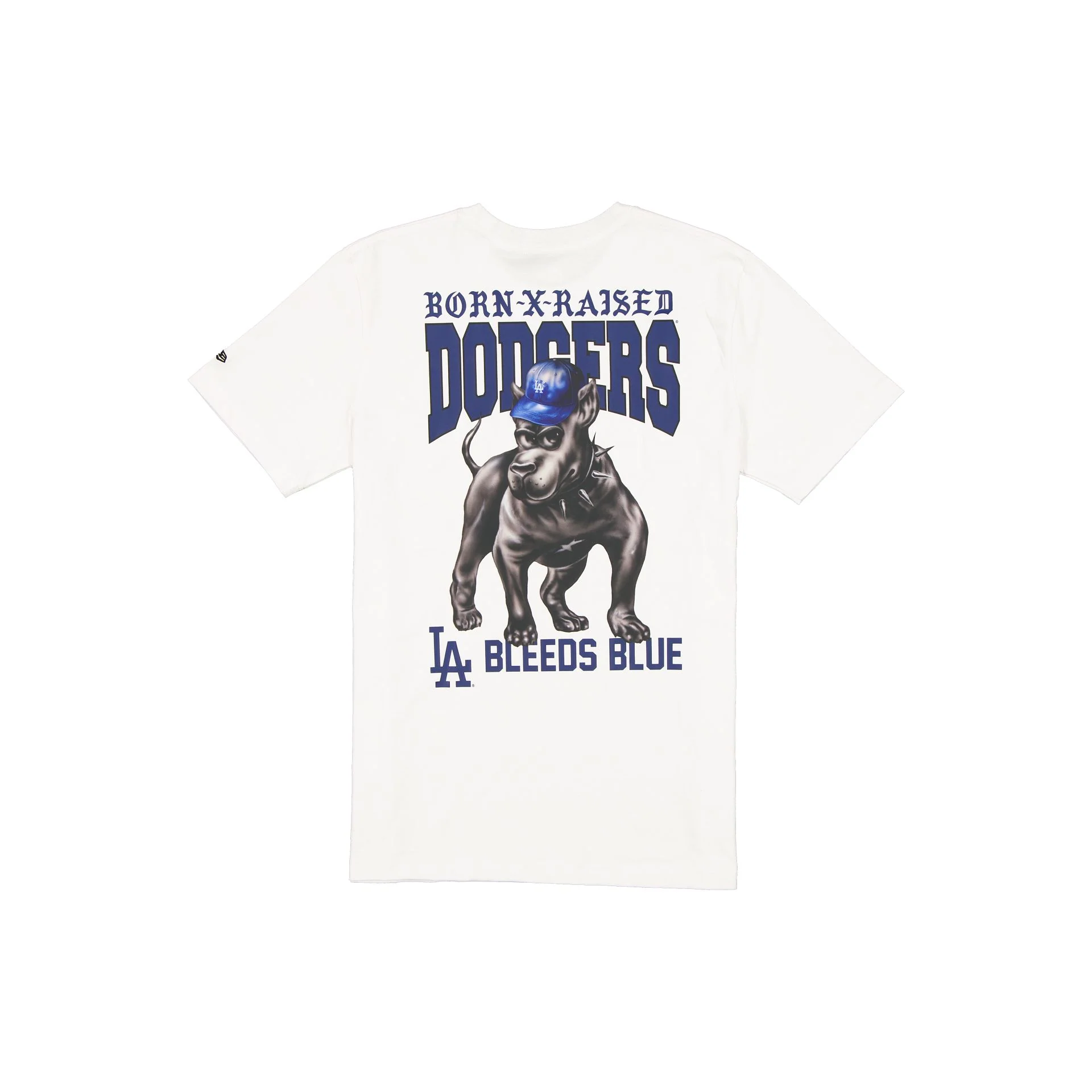 Born x Raised x Los Angeles Dodgers Bleeds Blue White T-Shirt - Image 2
