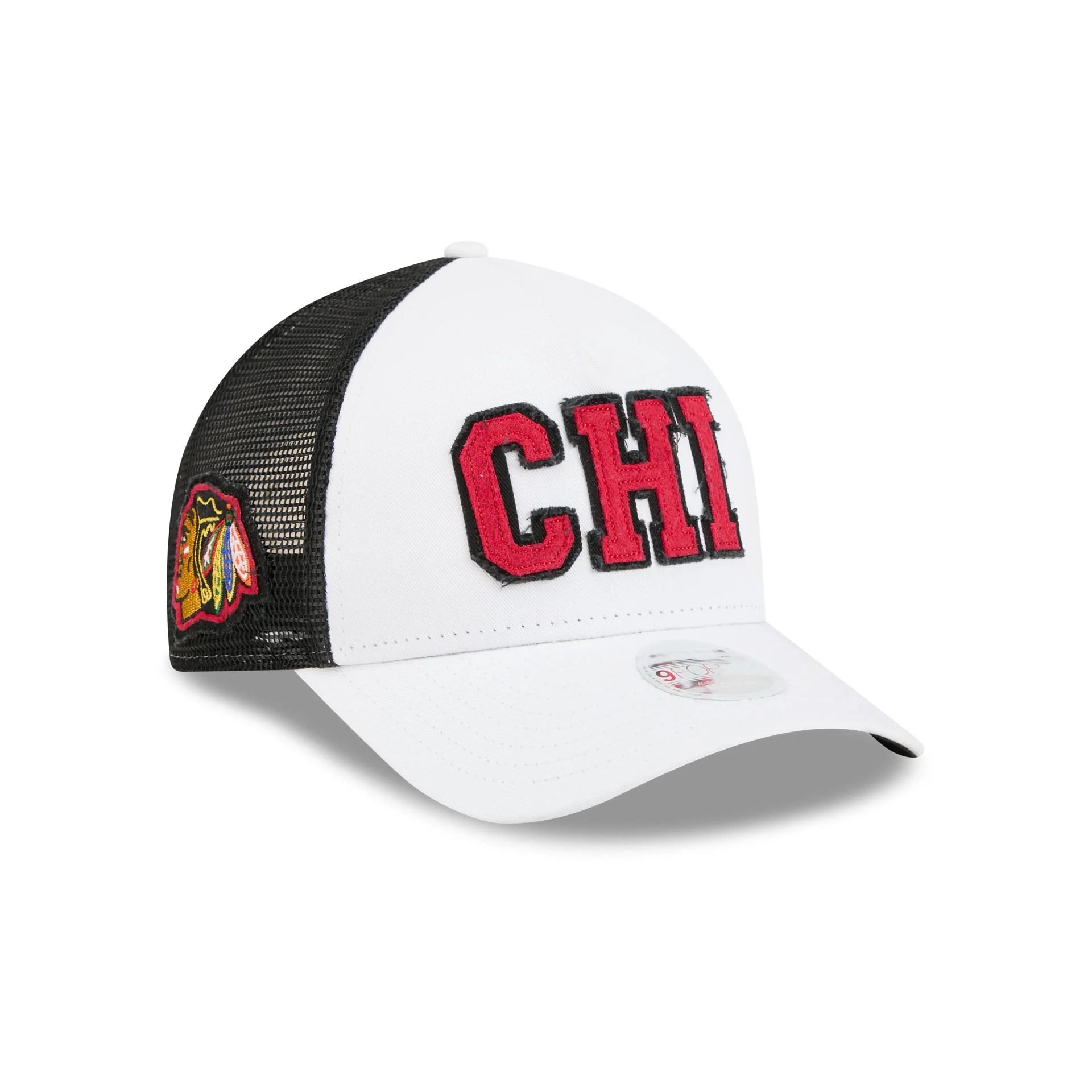 Chicago Blackhawks Optic White Felt Logo Women's 9FORTY M-Crown A-Frame Trucker Hat