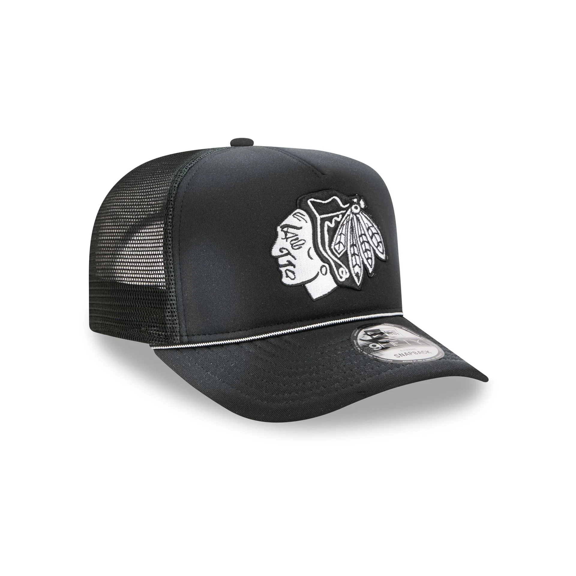 Chicago Blackhawks Washed Black 9FIFTY A-Frame Trucker Hat - Image 3