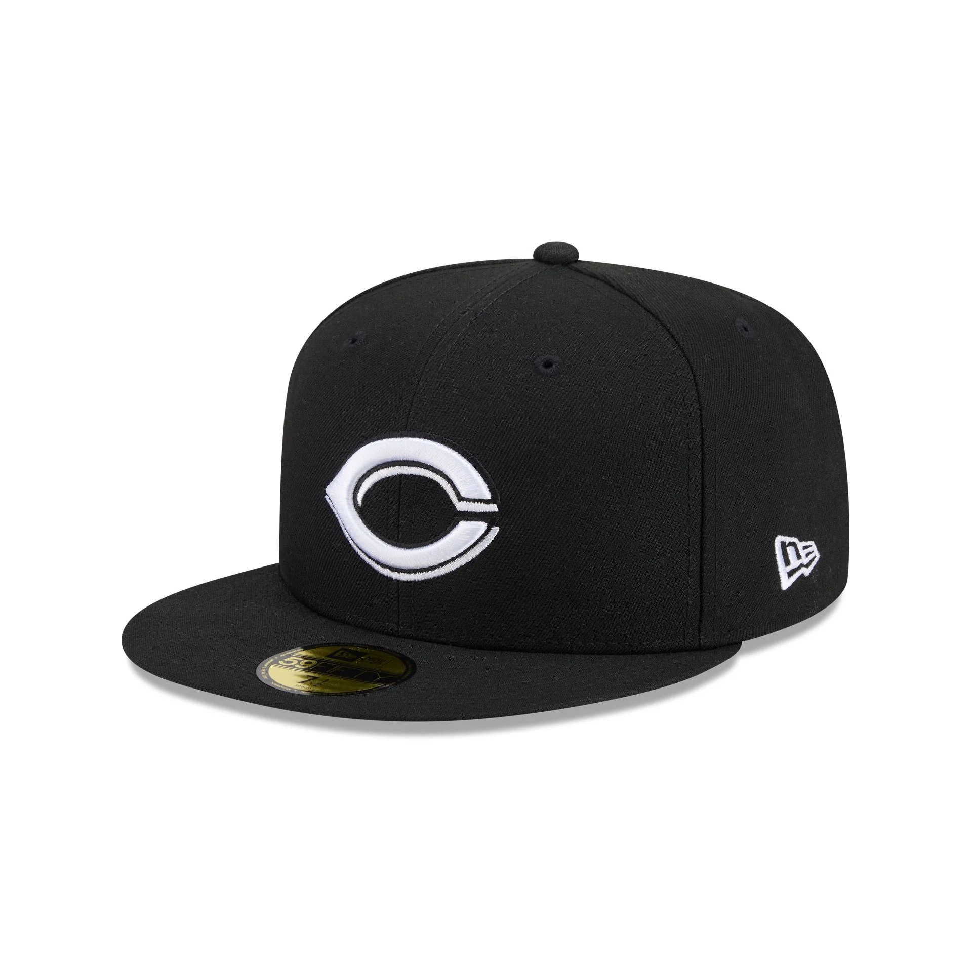 Cincinnati Reds Black and White Basic 59FIFTY Fitted Hat