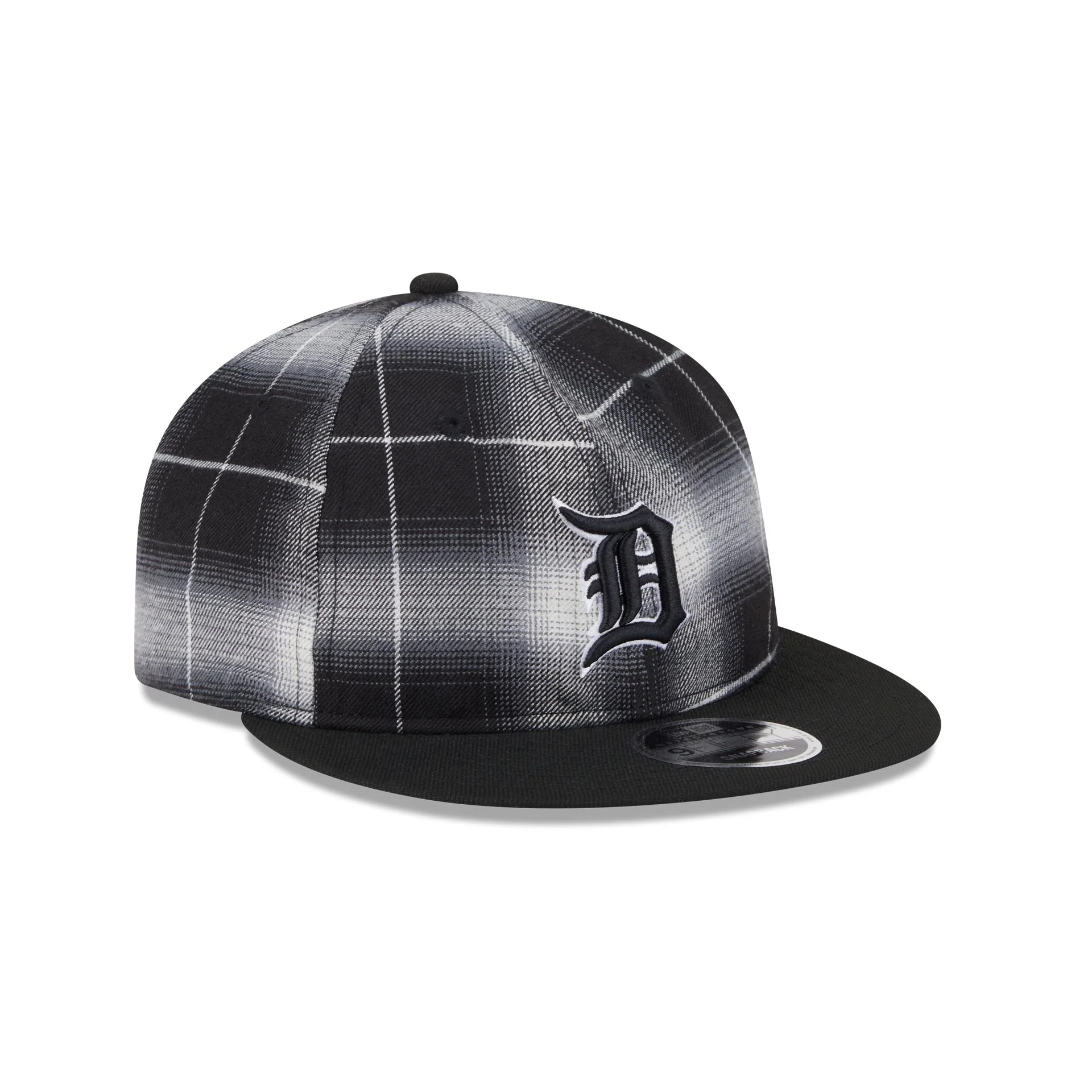 Detroit Tigers Black and White Plaid Retro Crown 9FIFTY Snapback Hat - Image 3
