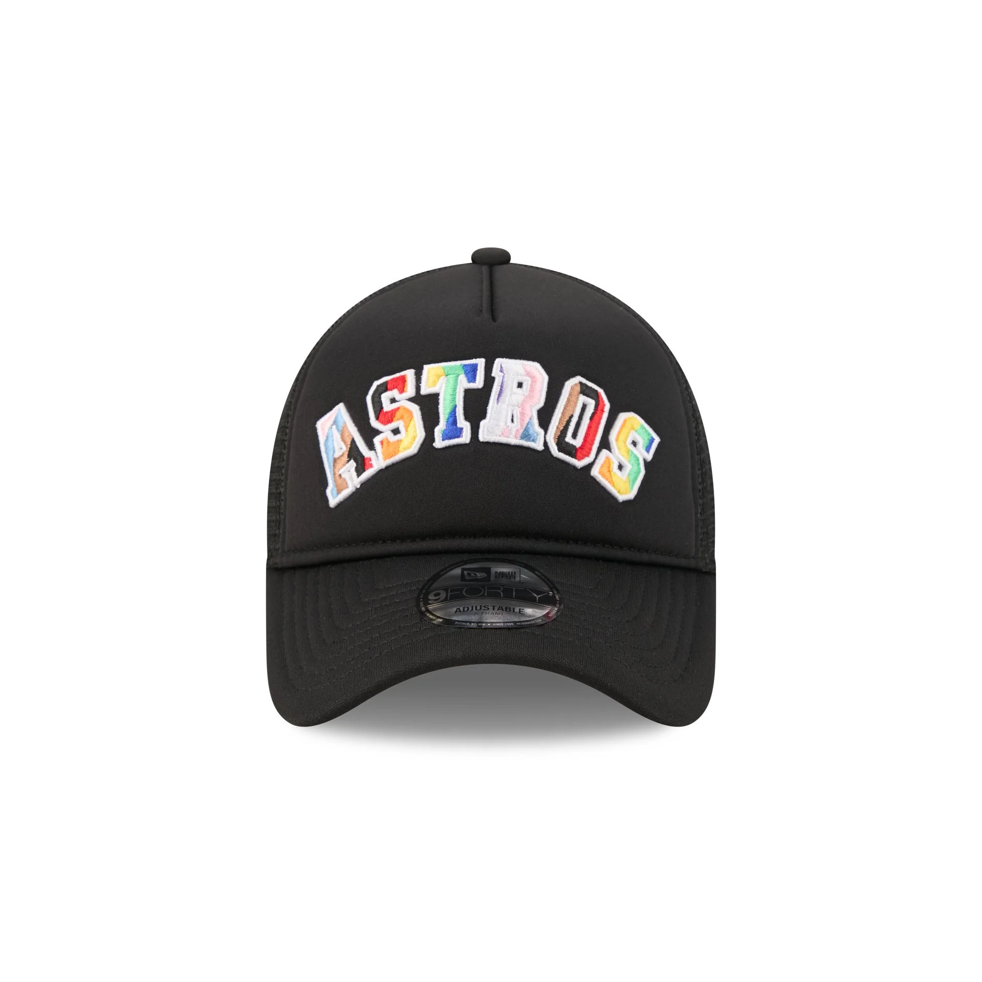 Houston Astros Rainbow Wordmark 9FORTY A-Frame Trucker Hat - Image 2