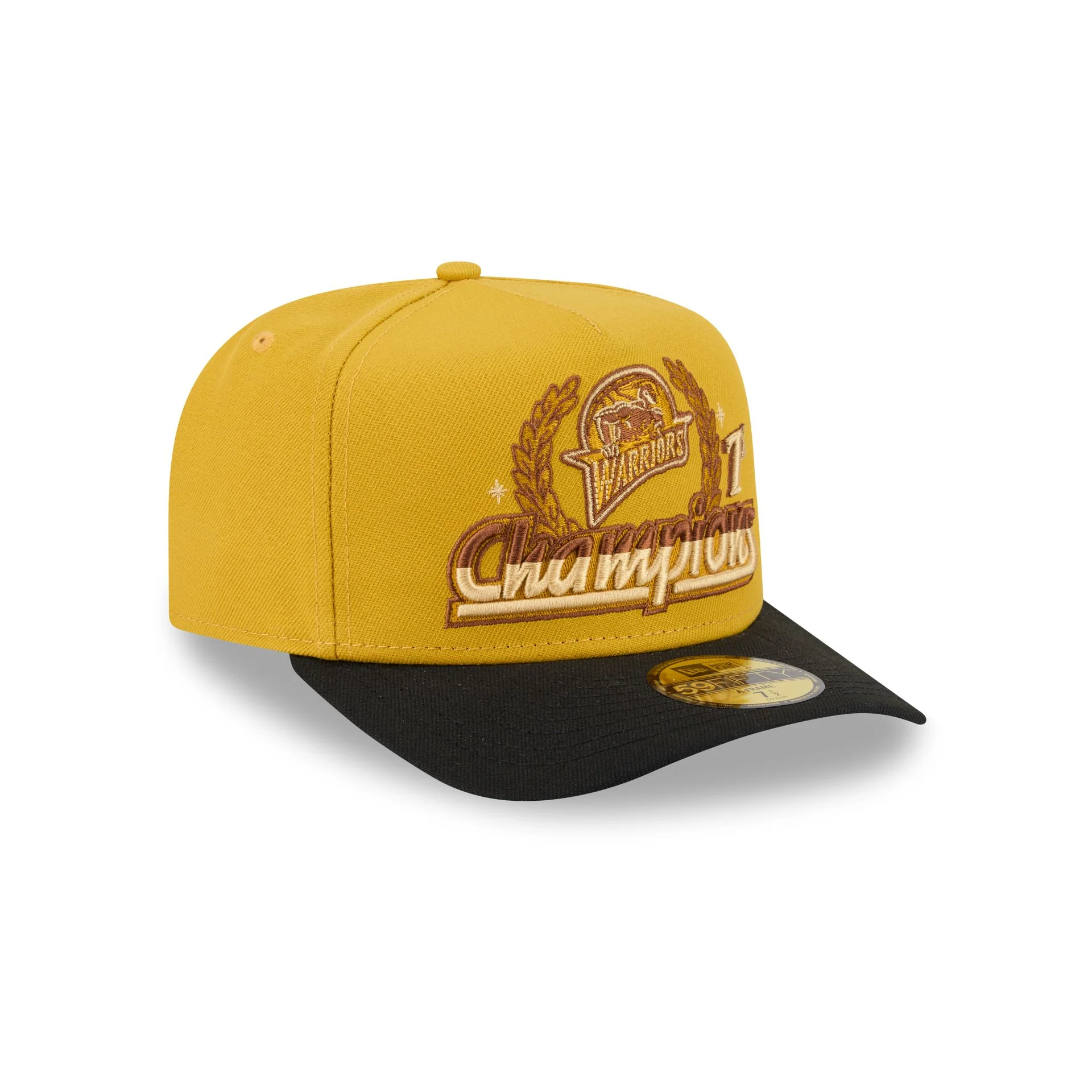 Just Caps Hardwood Classics Trophy Yellow Golden State Warriors 59FIFTY A-Frame Fitted Hat - Image 3