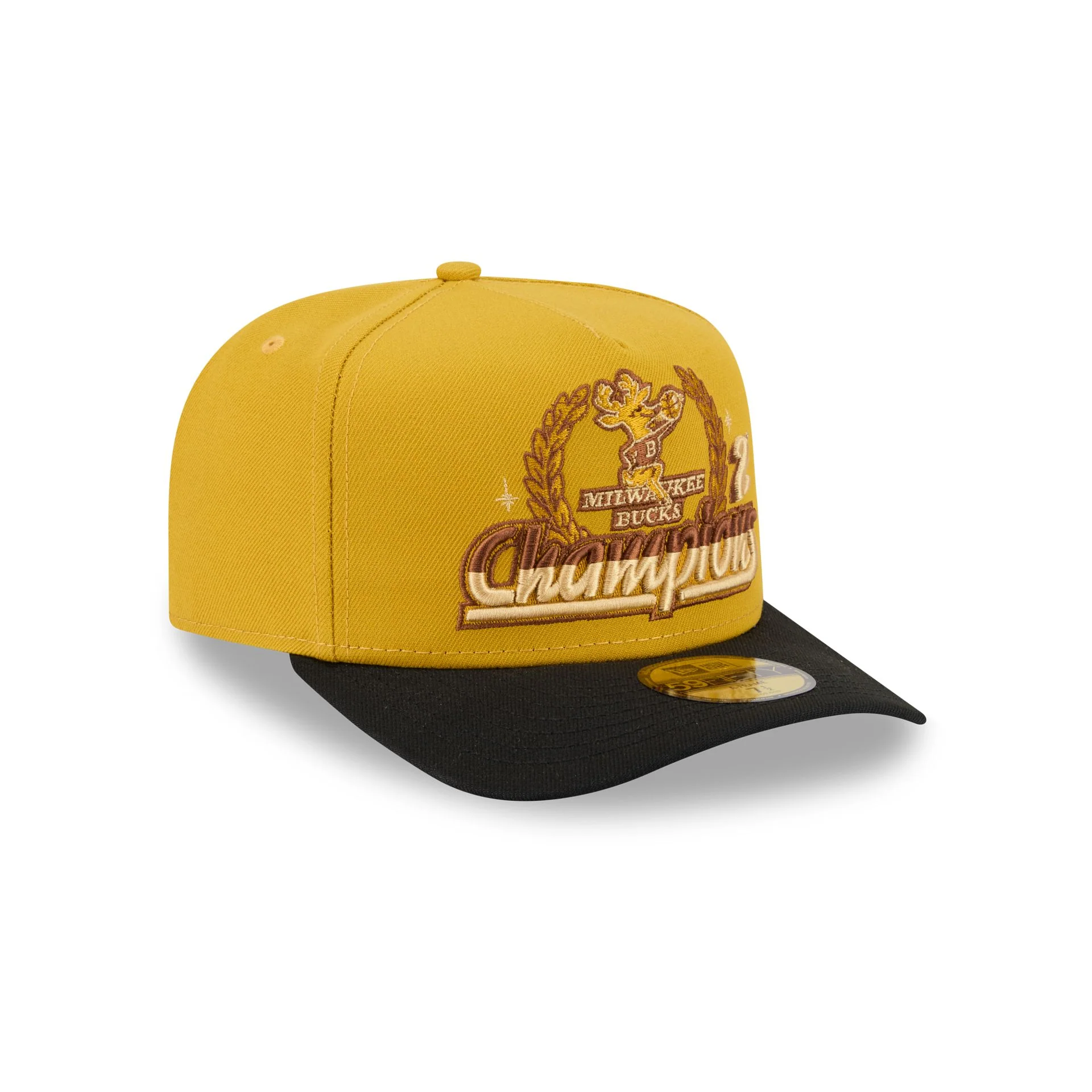 Just Caps Hardwood Classics Trophy Yellow Milwaukee Bucks 59FIFTY A-Frame Fitted Hat - Image 3