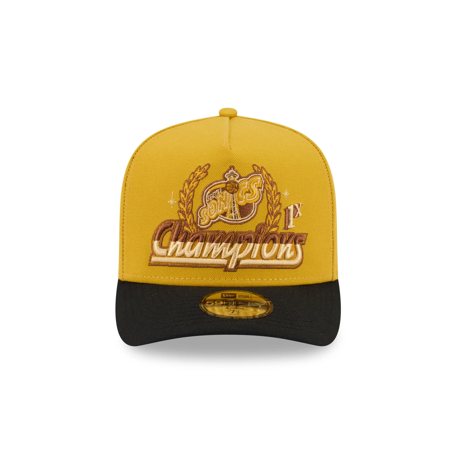 Just Caps Hardwood Classics Trophy Yellow Seattle Supersonics 59FIFTY A-Frame Fitted Hat - Image 2