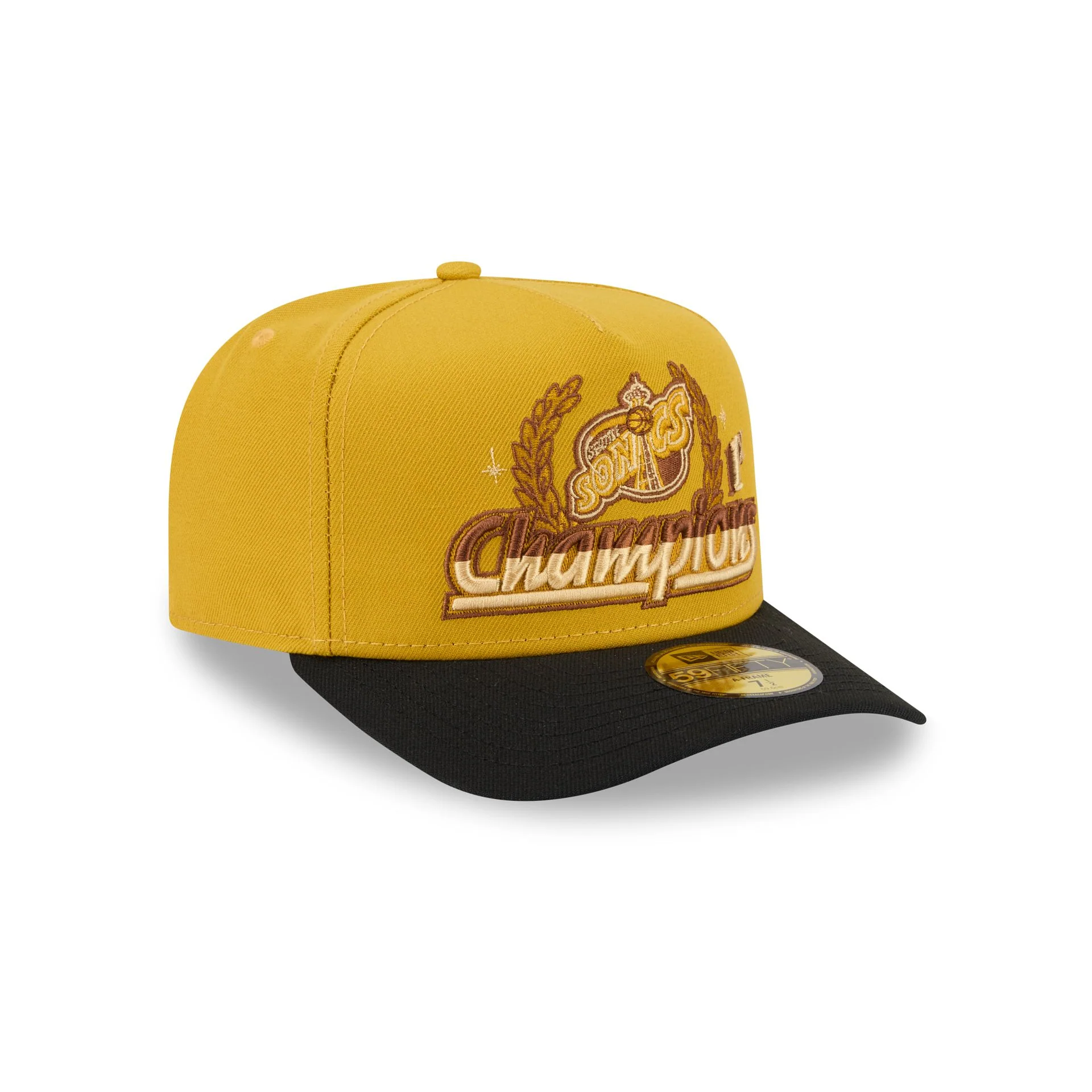 Just Caps Hardwood Classics Trophy Yellow Seattle Supersonics 59FIFTY A-Frame Fitted Hat - Image 3
