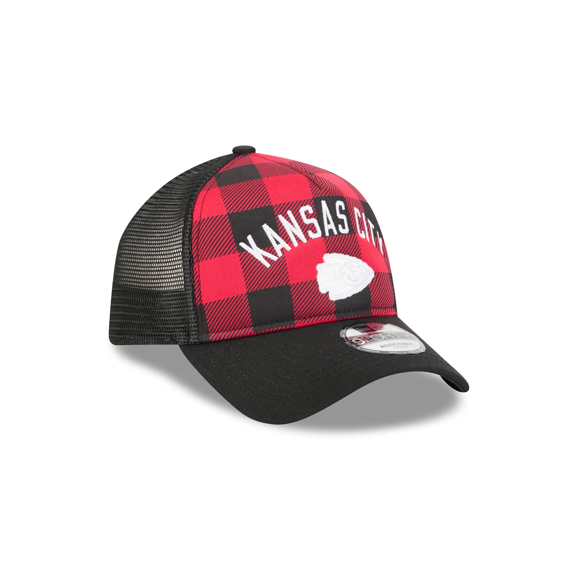 Kansas City Chiefs Evergreen Check 9FORTY A-Frame Trucker Hat - Image 3