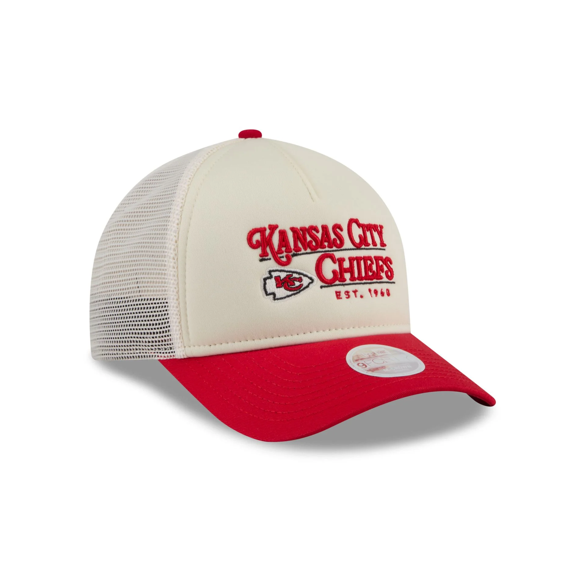 Kansas City Chiefs Retro Chrome Women's White 9FORTY M-Crown A-Frame Trucker Hat - Image 3