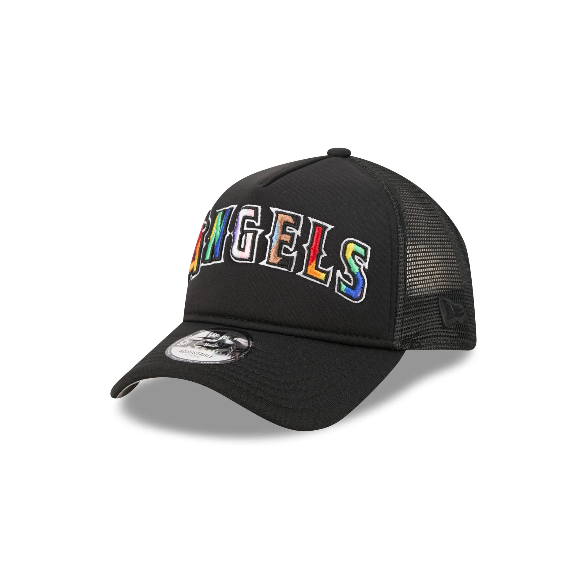 Los Angeles Angels Rainbow Wordmark 9FORTY A-Frame Trucker Hat