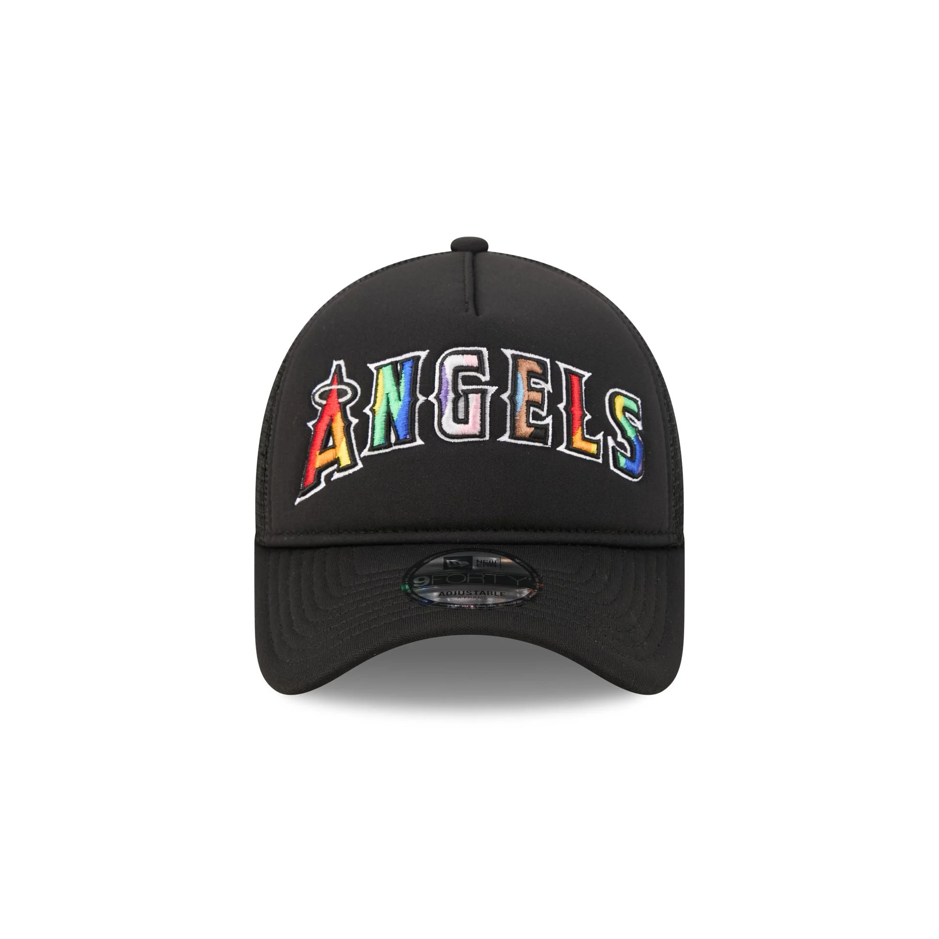 Los Angeles Angels Rainbow Wordmark 9FORTY A-Frame Trucker Hat - Image 2