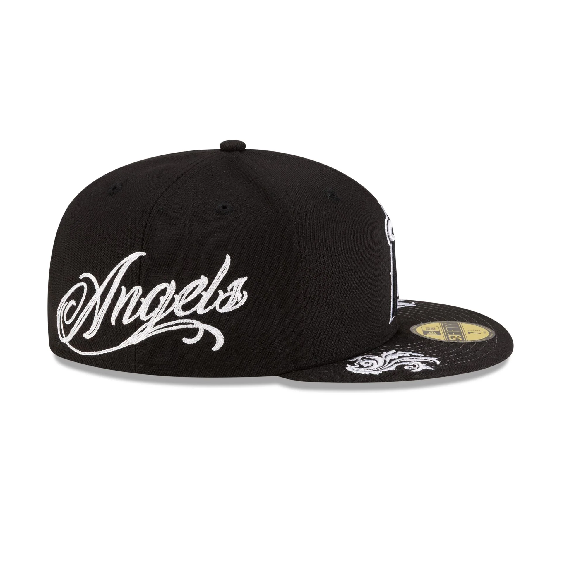 Los Angeles Angels Script Black and White 59FIFTY Fitted Hat - Image 4