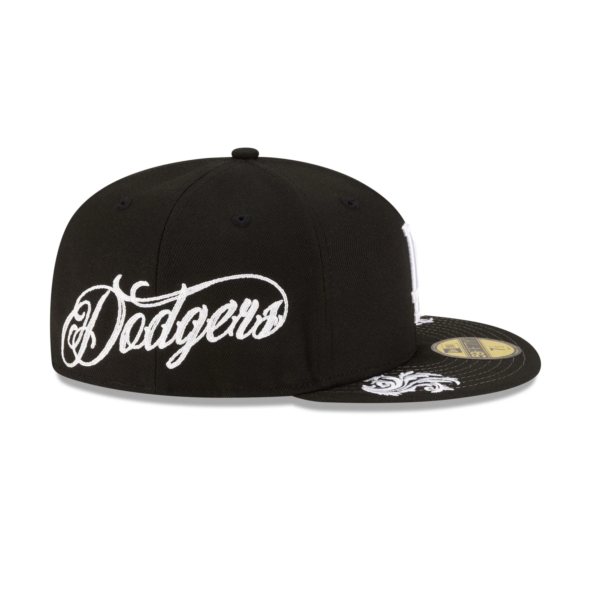 Los Angeles Dodgers Script Black and White 59FIFTY Fitted Hat - Image 4