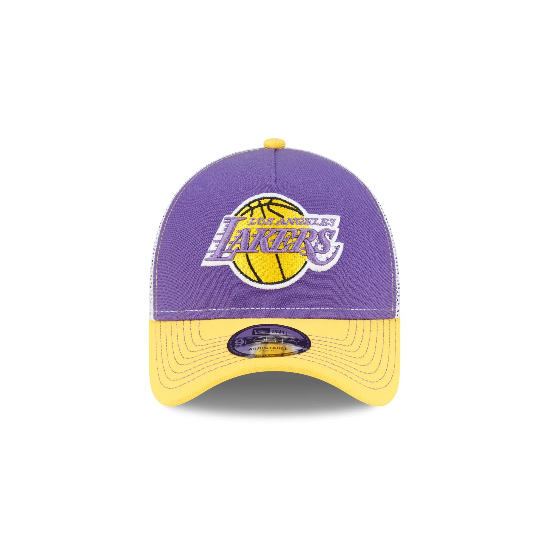 Los Angeles Lakers Hardwood Classics 2000s Contrast Stitch 9FORTY A-Frame Trucker Hat - Image 2