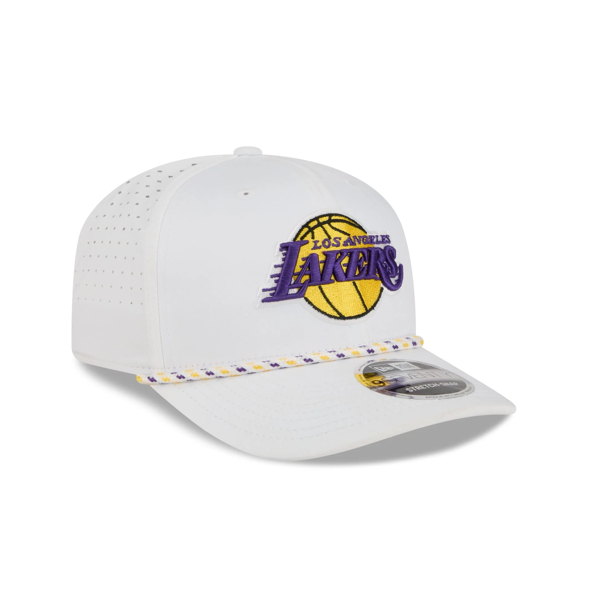 Los Angeles Lakers Optic White Performance Rope 9SEVENTY Stretch-Snap Hat - Image 3