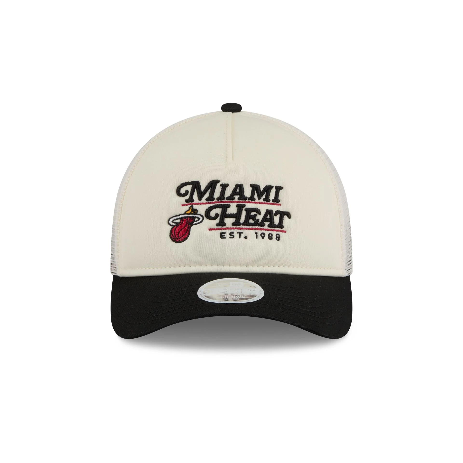 Miami Heat Retro Chrome Women's White 9FORTY M-Crown A-Frame Trucker Hat - Image 2