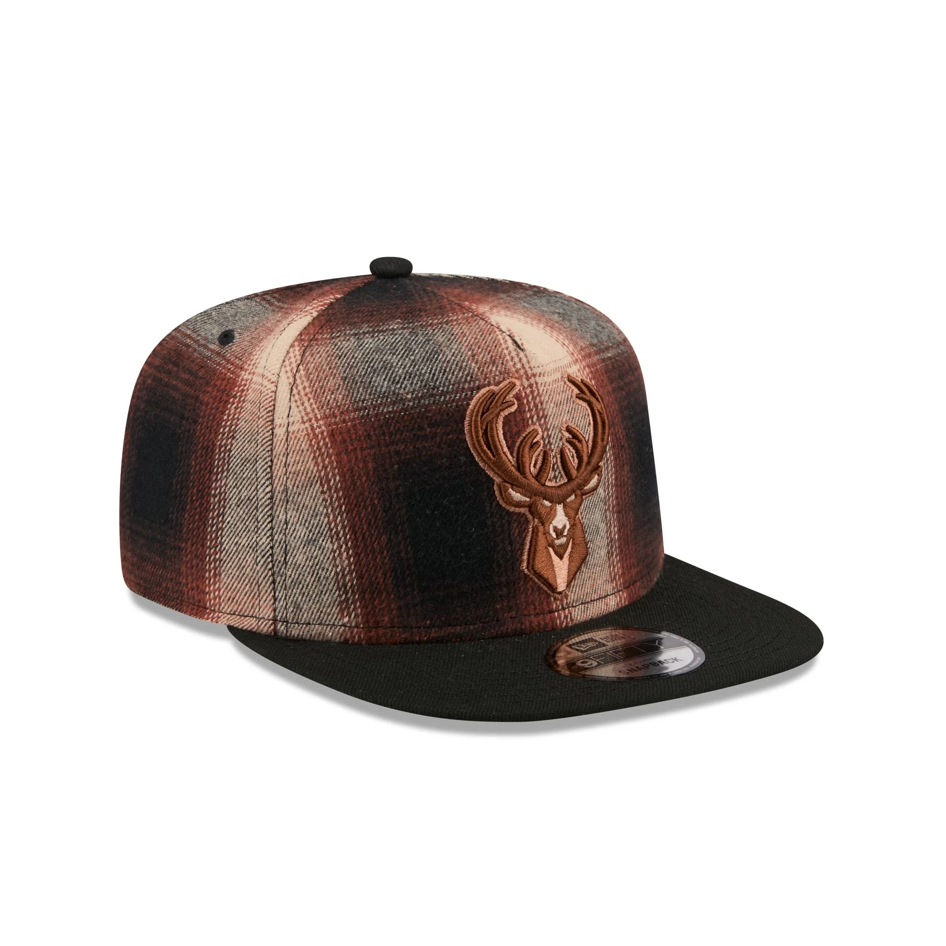 Milwaukee Bucks Grunge Plaid 9FIFTY A-Frame Adjustable Hat - Image 3