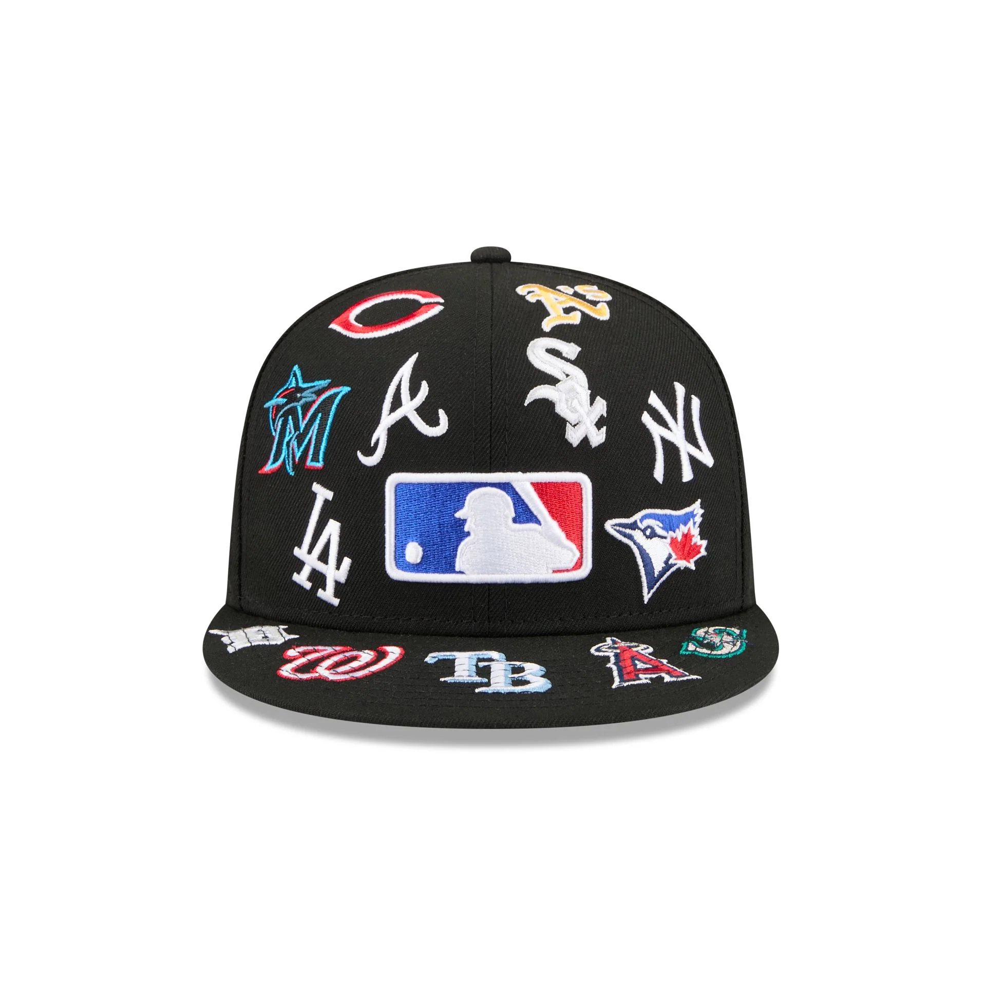 MLB All Over Logo Black 59FIFTY Fitted Hat - Image 2
