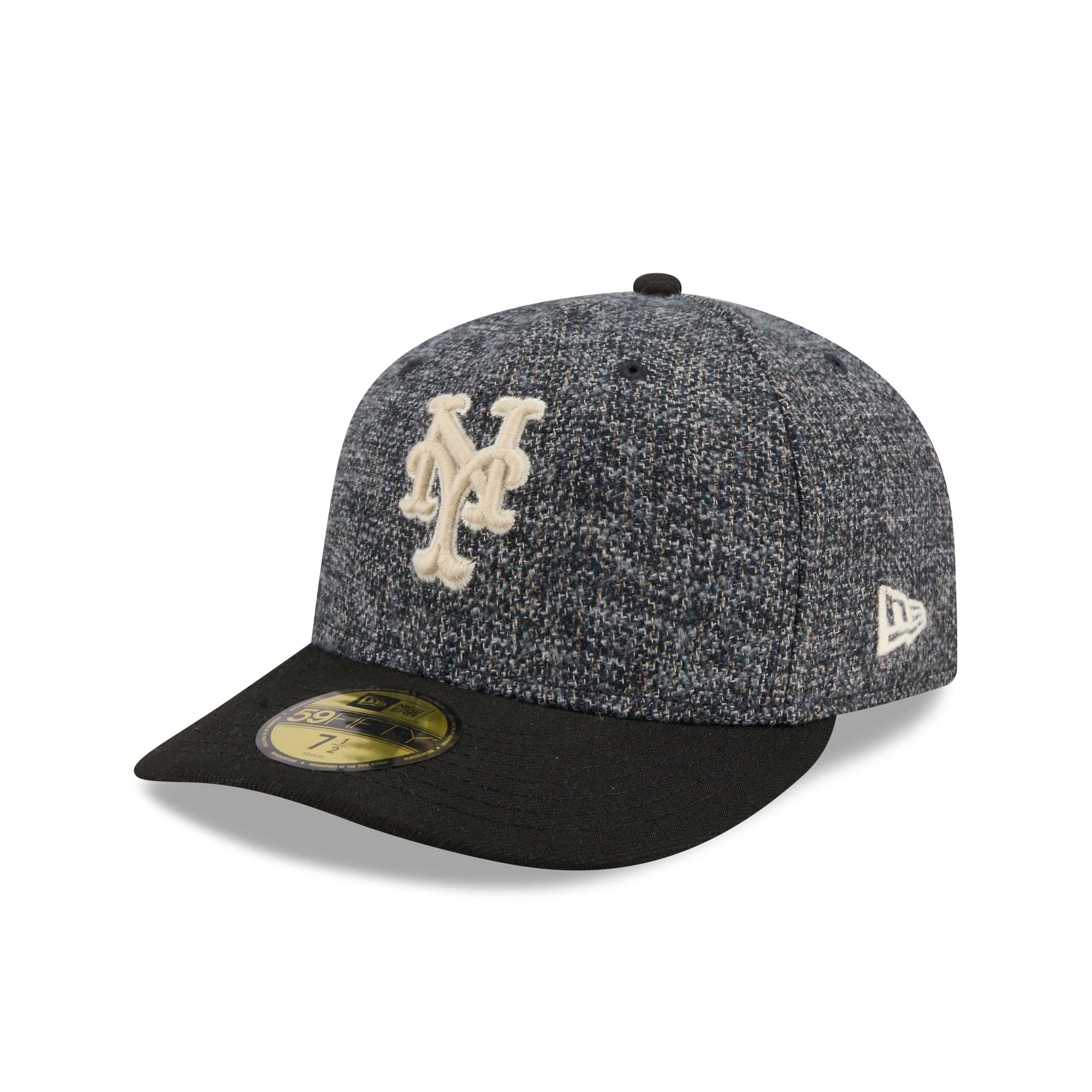 New York Mets Three Looms Tweedy Cotton Black 59FIFTY Fitted Hat