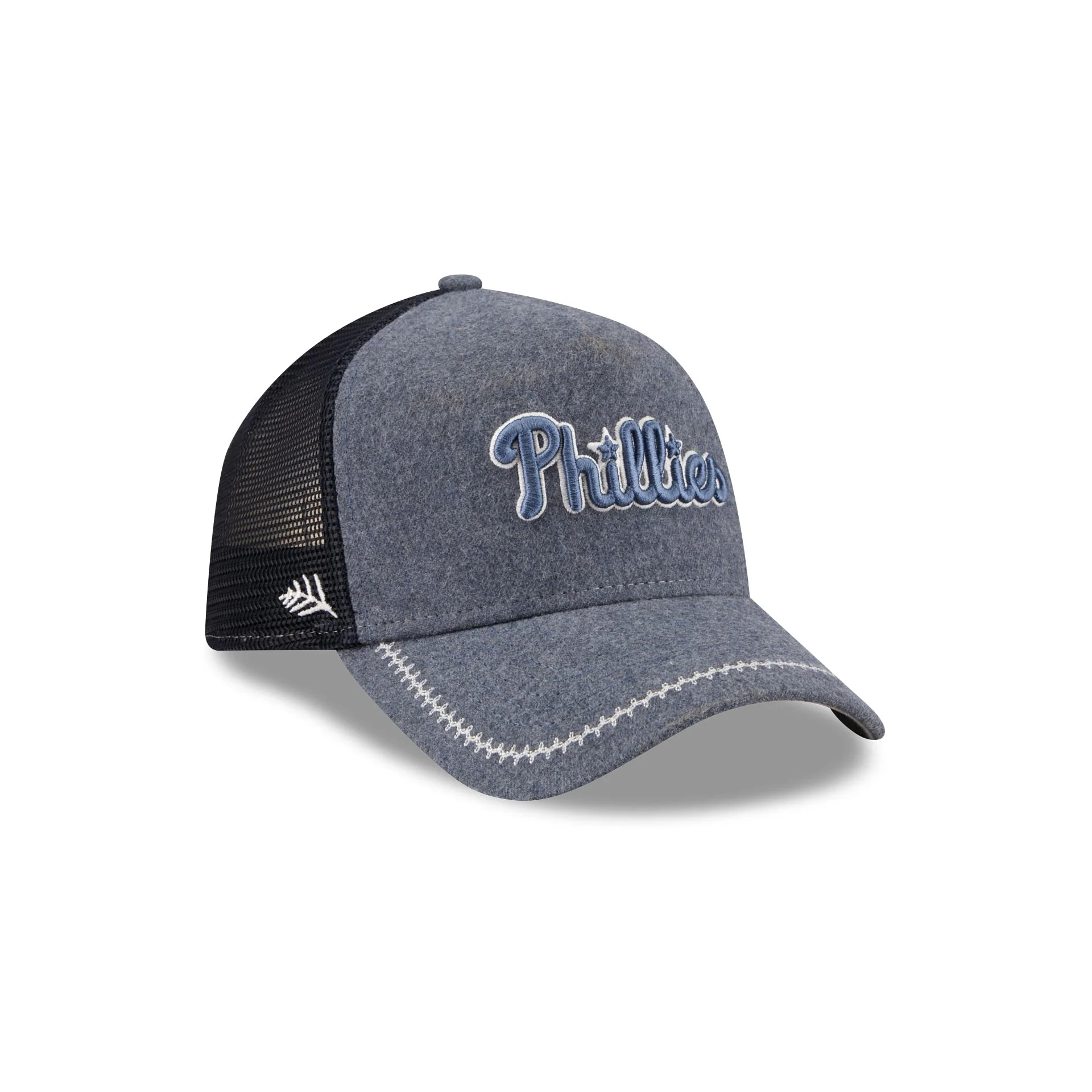 Philadelphia Phillies Navy Brushed Chambray 9FORTY A-Frame Trucker Hat - Image 3