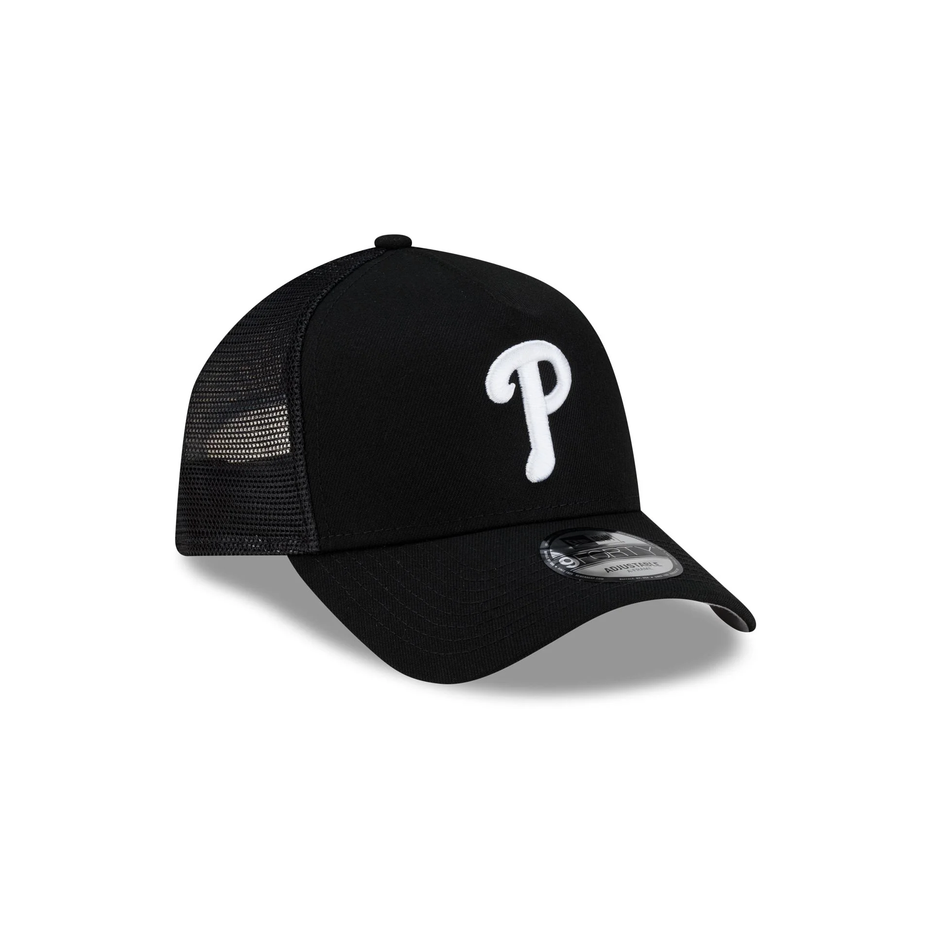 Philadelphia Phillies Side Script Black 9FORTY A-Frame Trucker Hat - Image 3