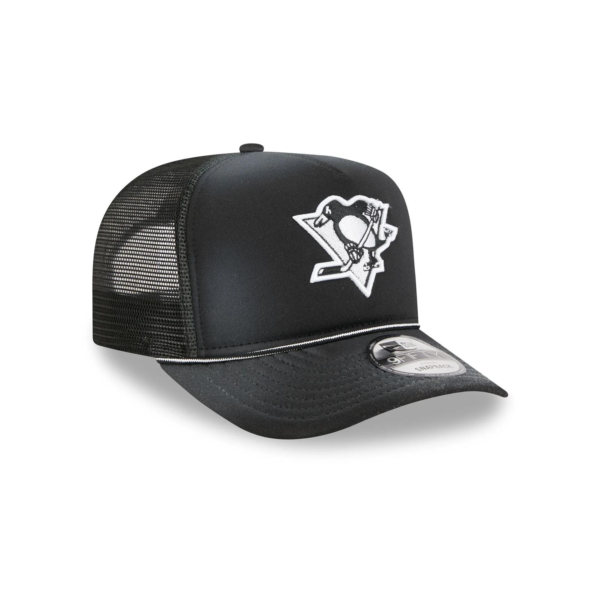 Pittsburgh Penguins Washed Black 9FIFTY A-Frame Trucker Hat - Image 3