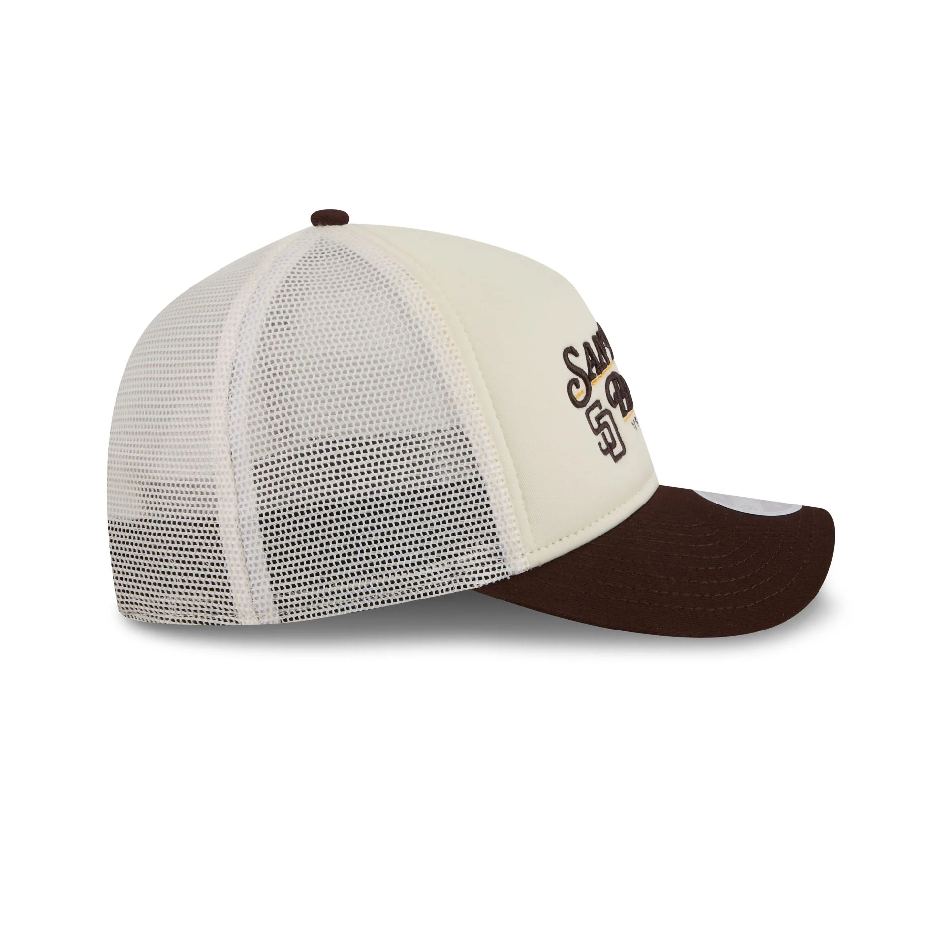 San Diego Padres Retro Chrome Women's White 9FORTY M-Crown A-Frame Trucker Hat - Image 5