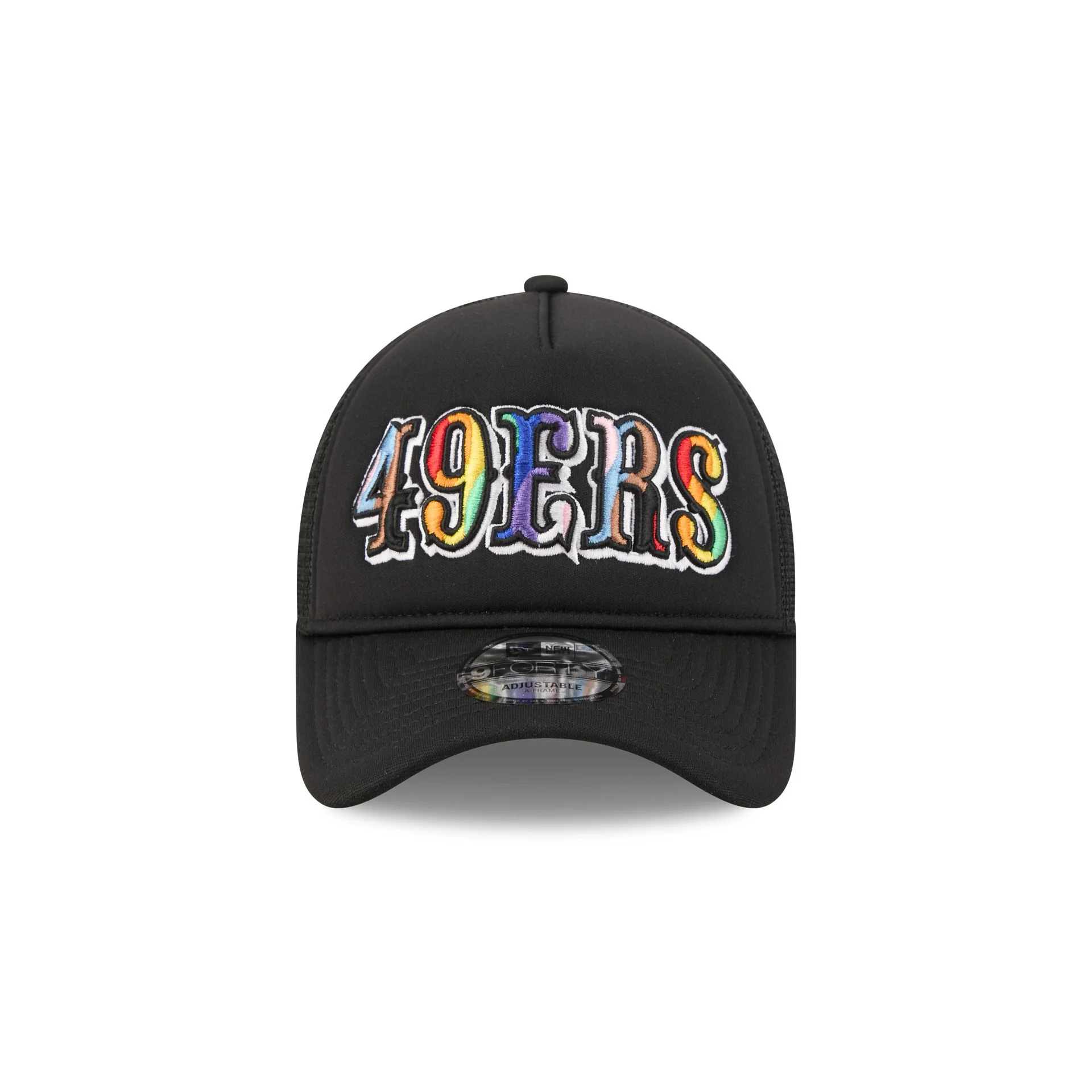 San Francisco 49ers Rainbow Wordmark 9FORTY A-Frame Trucker Hat - Image 2