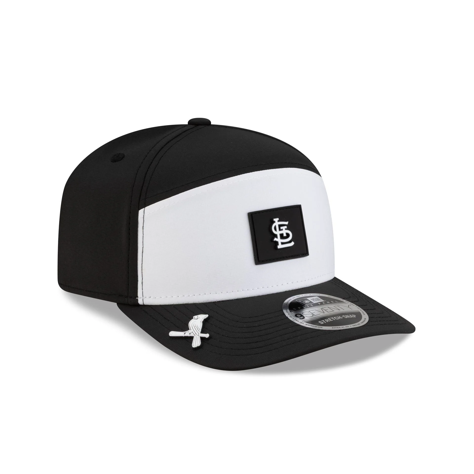 St. Louis Cardinals 2026 Clubhouse Black & White Split Panel 9SEVENTY Stretch-Snap Hat